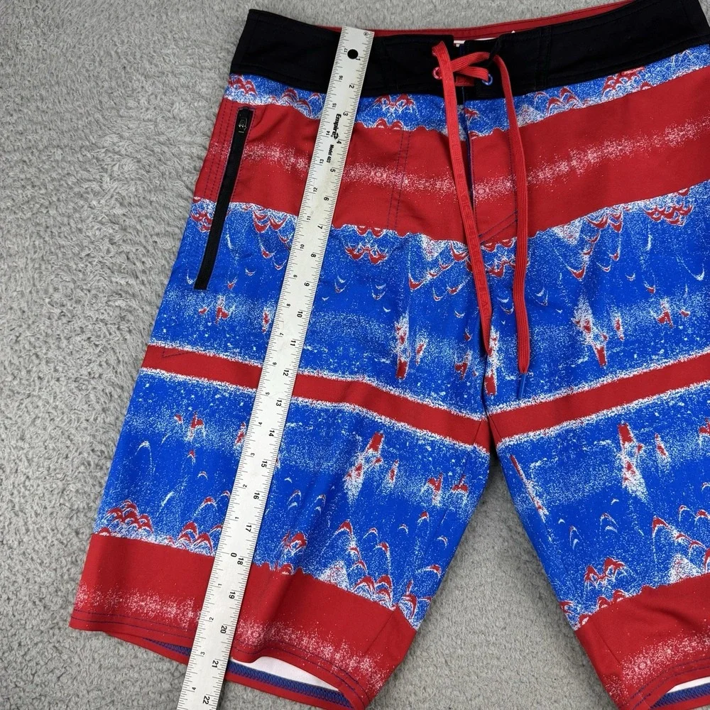 Pelagic Argonaut Men's Board Short Size 30 Red Blue Sonar Stripe Shorts Swim
